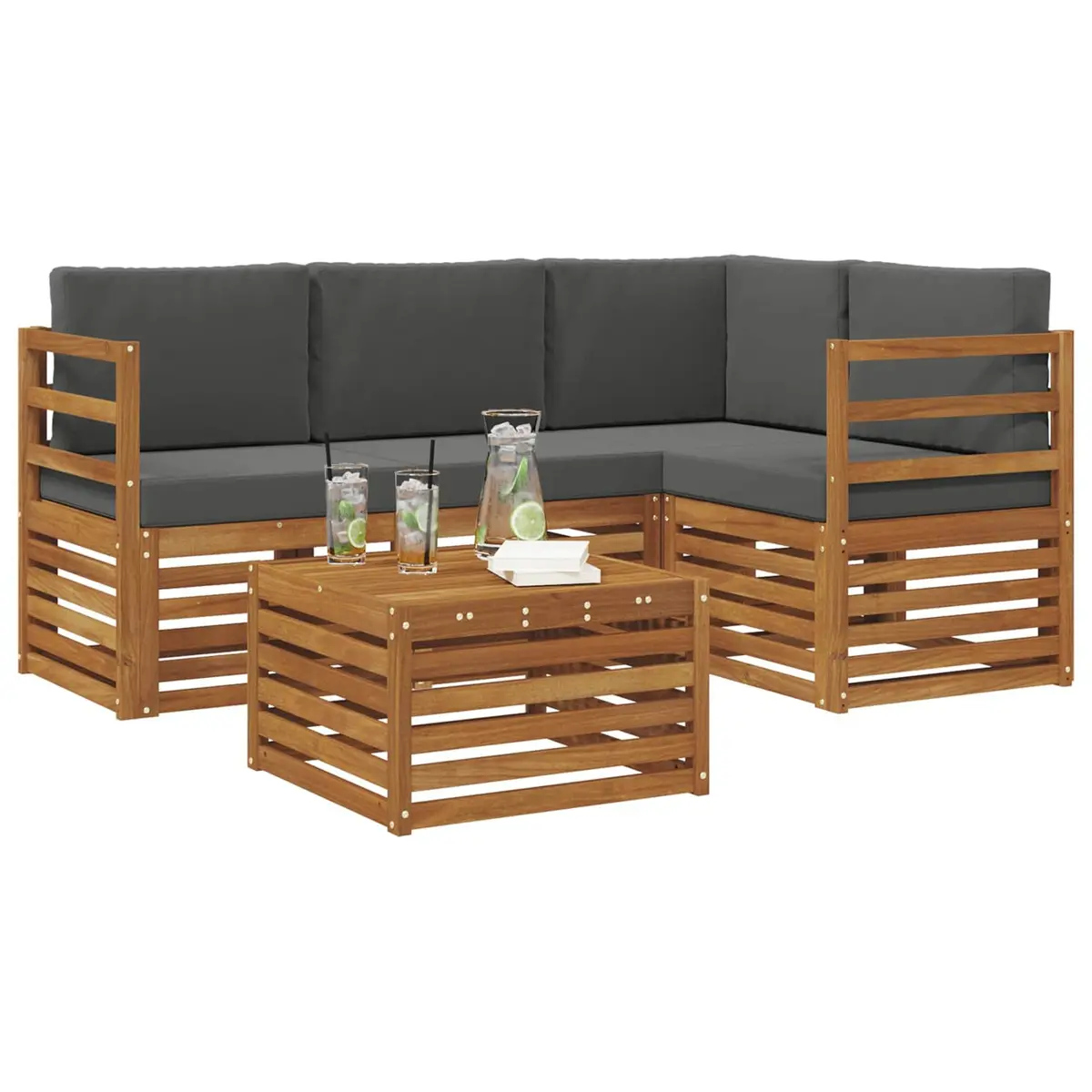 Outdoor Sectional Sofa Set Modular Garden Patio Furniture 5 Pieces Natural