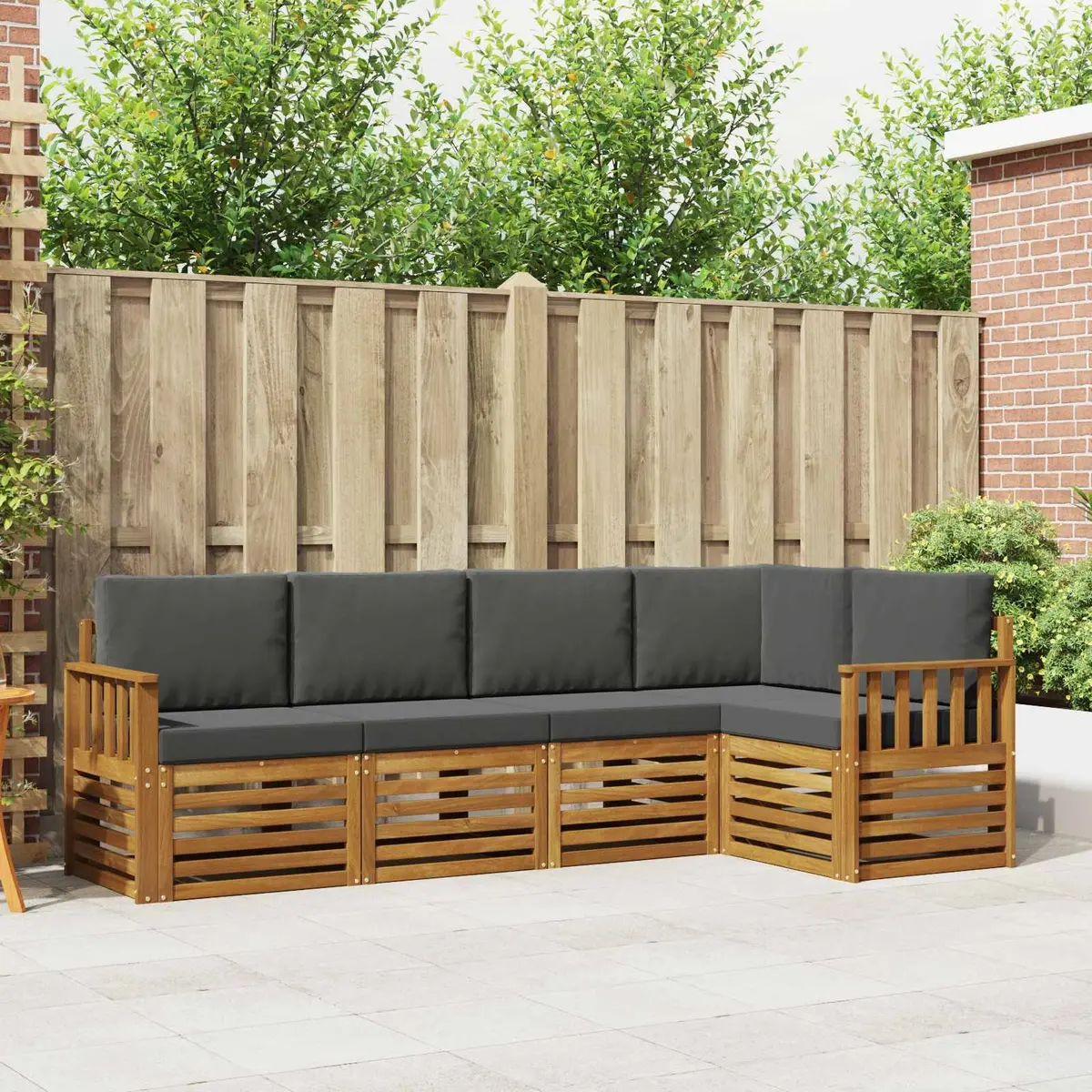 Modular Sectional Sofa Set 5 Pcs Outdoor Garden Furniture Natural Anthracite