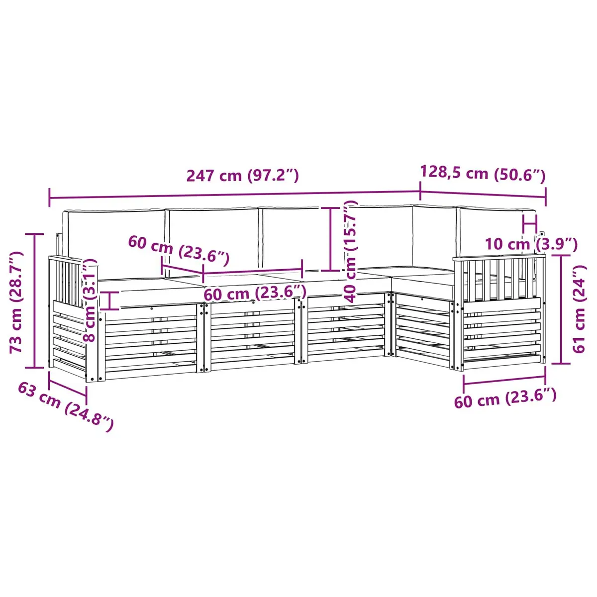 Modular Sectional Sofa Set 5 Pcs Outdoor Garden Furniture Natural Anthracite