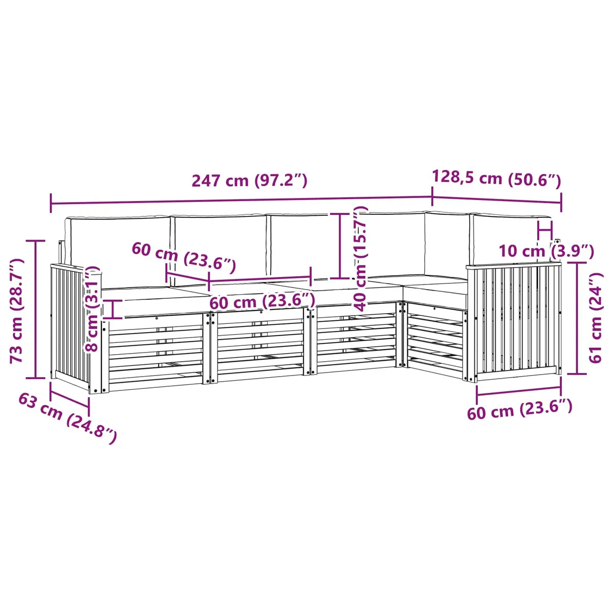 Sectional Sofa Set Outdoor Garden Furniture 5 Pieces Natural Anthracite Modular