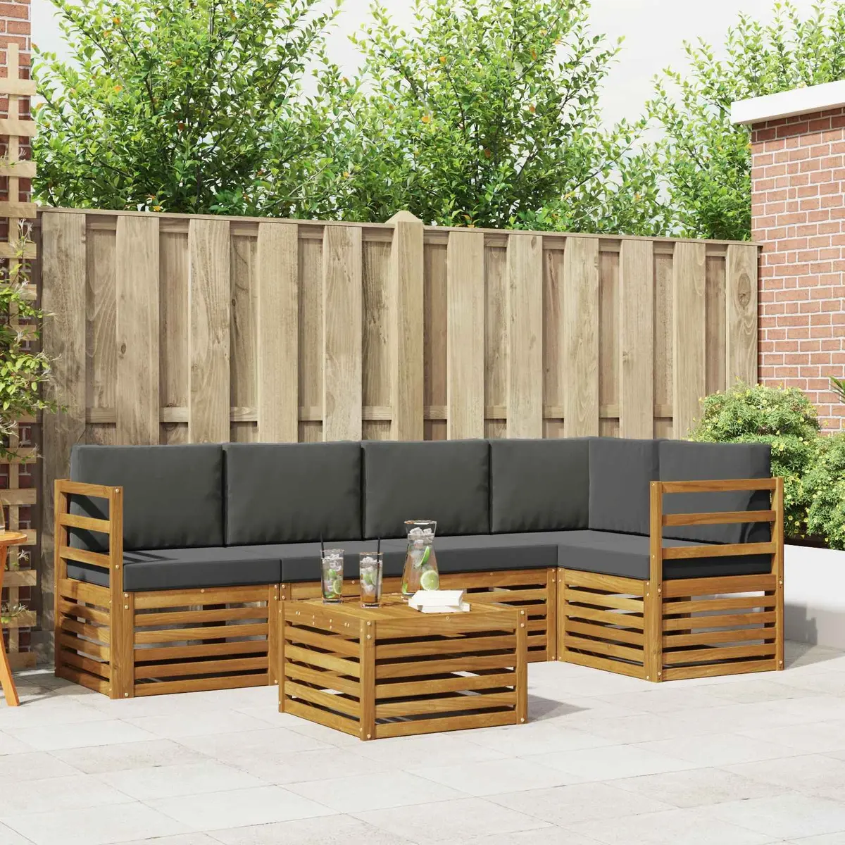 Sectional Sofa Set Outdoor Garden Furniture 6 Piece Natural Wood Anthracite Cushions