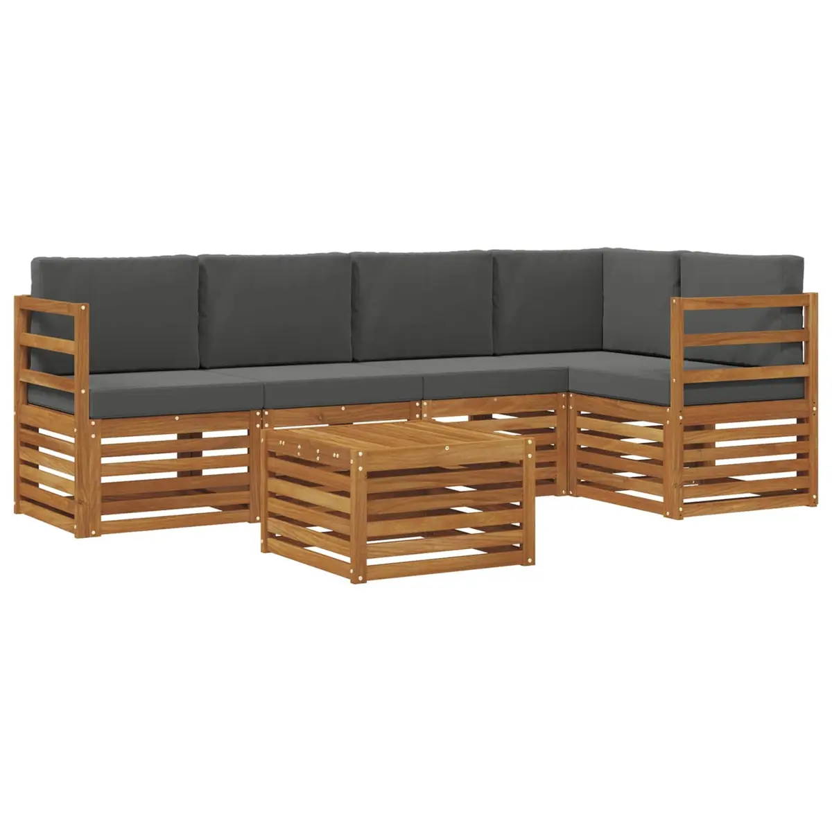 Sectional Sofa Set Outdoor Garden Furniture 6 Piece Natural Wood Anthracite Cushions