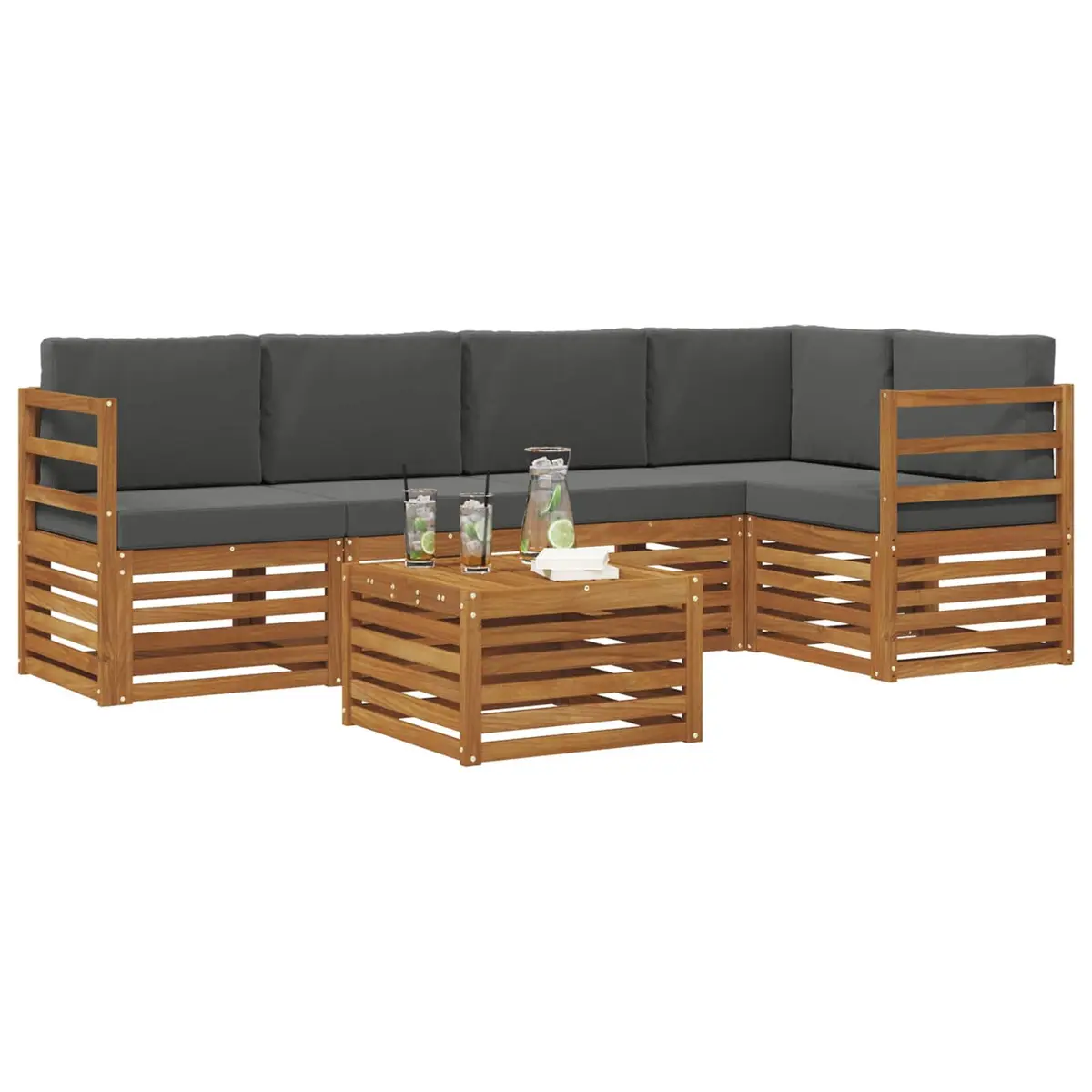 Sectional Sofa Set Outdoor Garden Furniture 6 Piece Natural Wood Anthracite Cushions