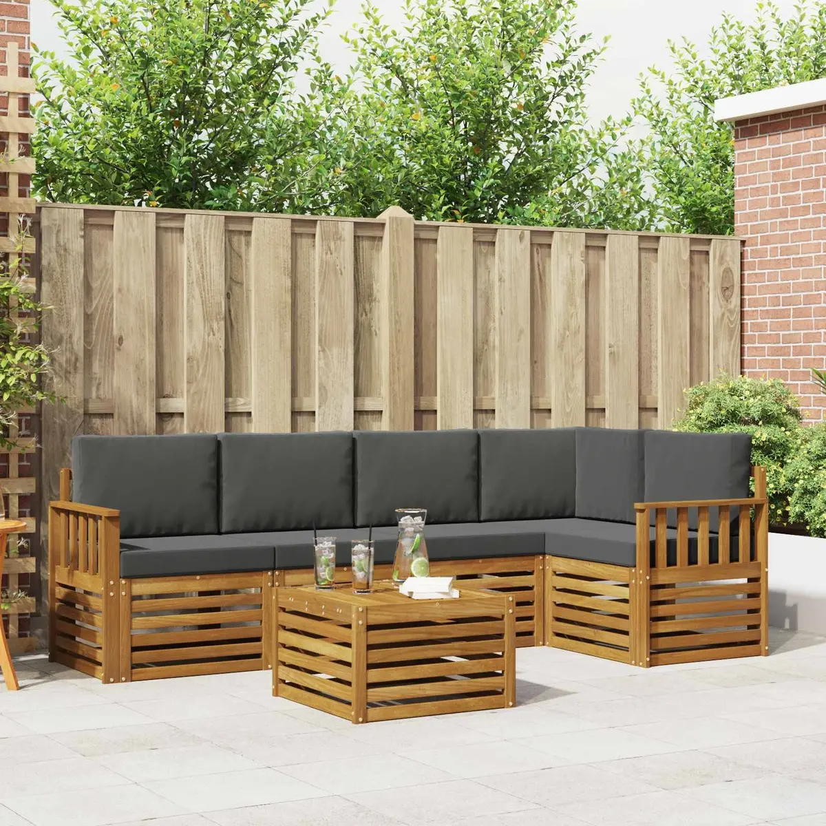 Sectional Sofa Set 6 Piece Outdoor Furniture Garden Lounge Modular Natural Anthracite
