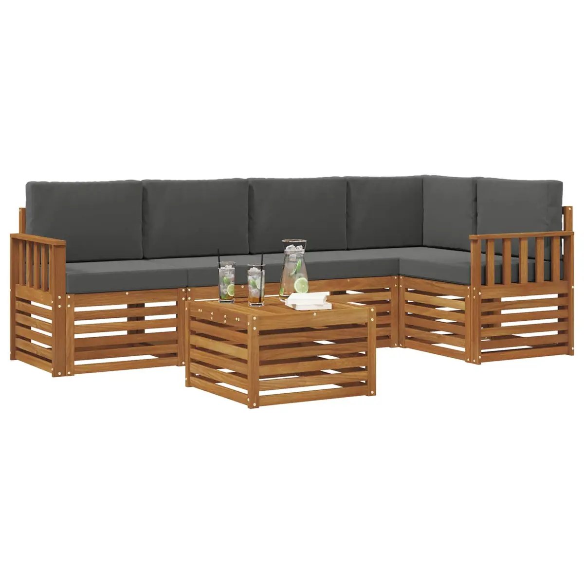 Sectional Sofa Set 6 Piece Outdoor Furniture Garden Lounge Modular Natural Anthracite