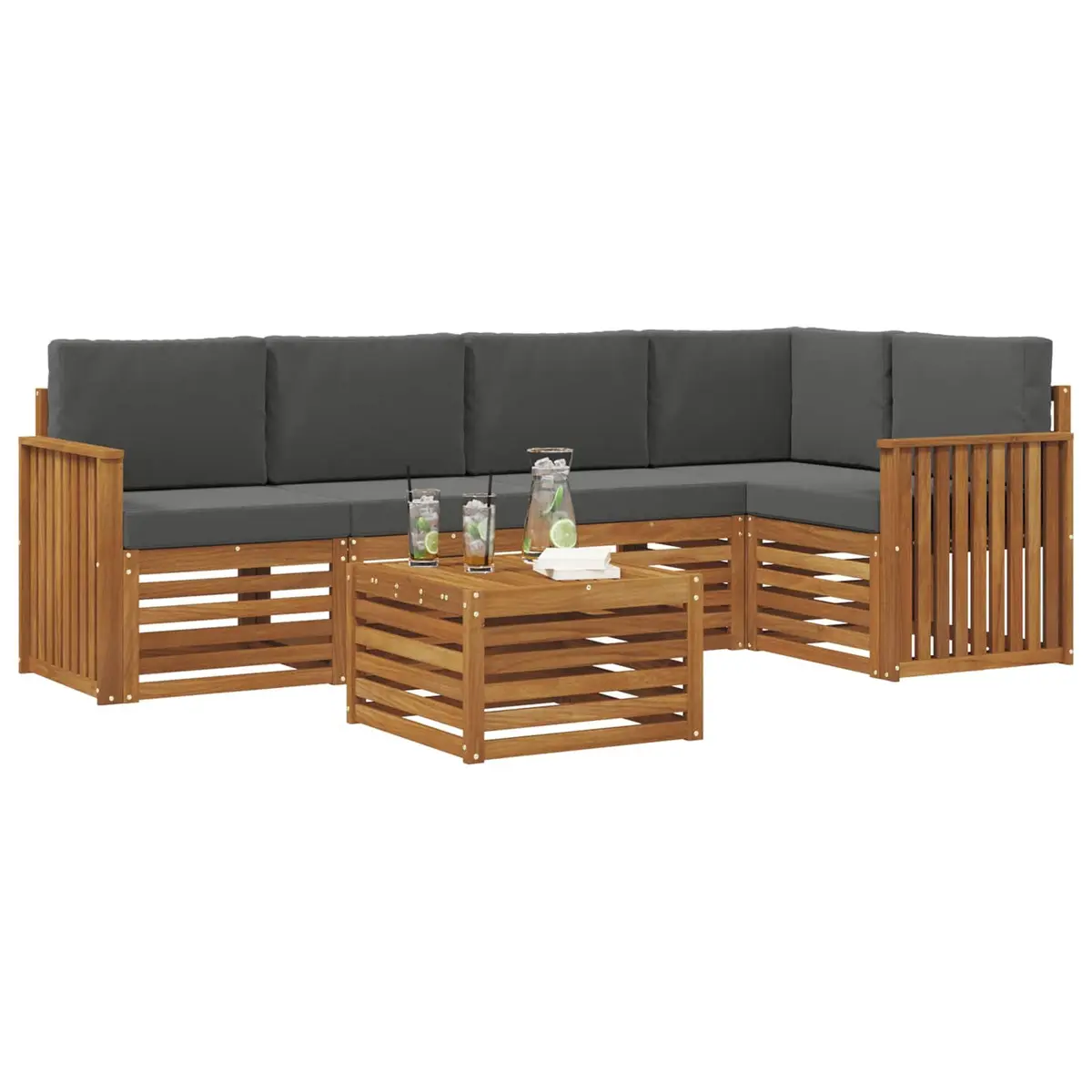Modular Sectional Sofa Set Outdoor Garden Furniture 6 Piece Natural Anthracite