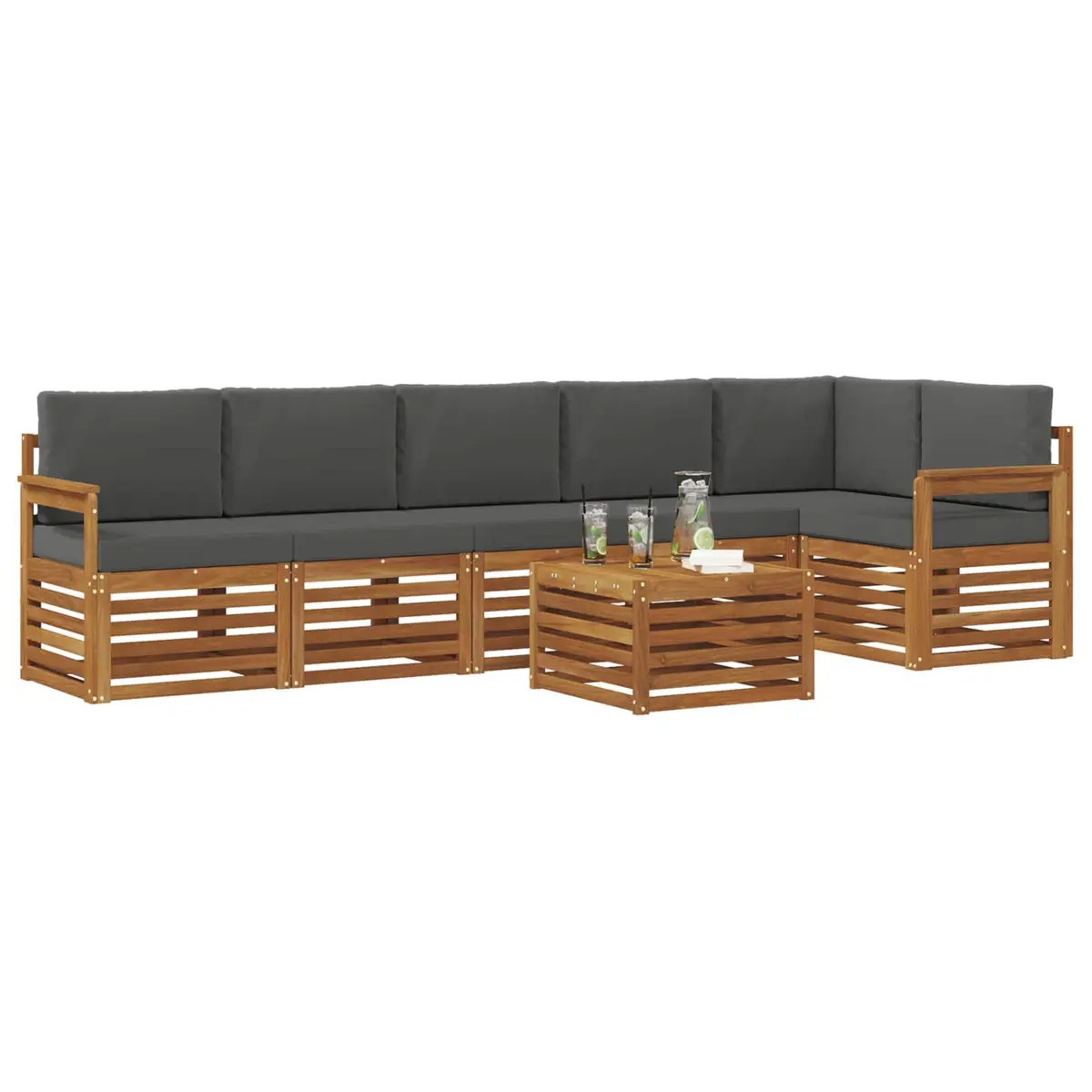 Sectional Sofa Set Outdoor Garden Patio Furniture 7 pcs Natural Anthracite