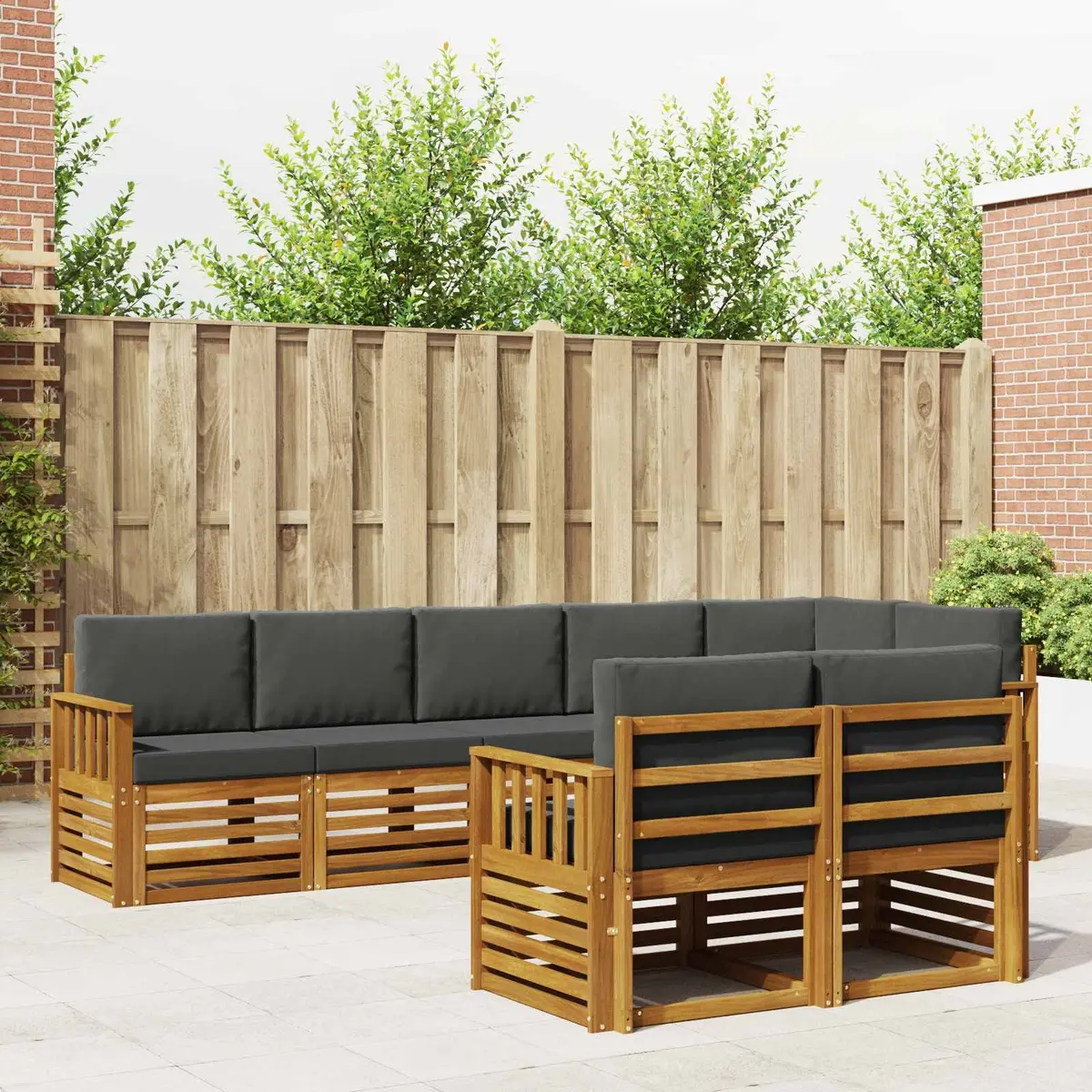 Outdoor Sofa Set 8 Pieces Natural Anthracite Wood Garden Furniture Modular
