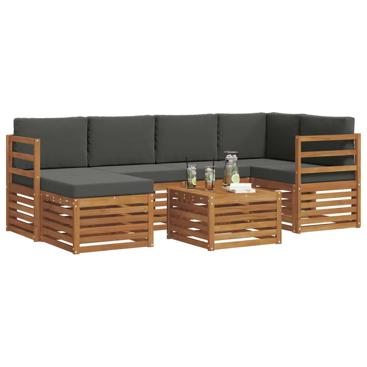Sectional Sofa Set Outdoor Furniture 7 Pieces Garden Patio Lounging Natural Anthracite