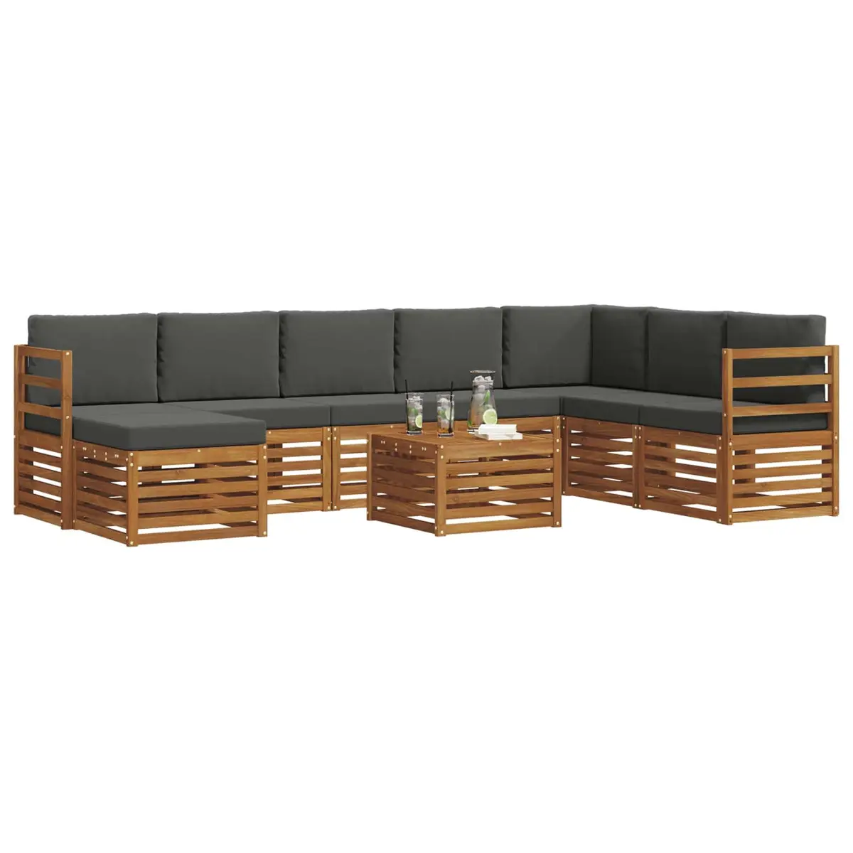 Outdoor Sofa Set Modular Lounge Seating 9 Pieces Solid Wood Natural Anthracite Brown