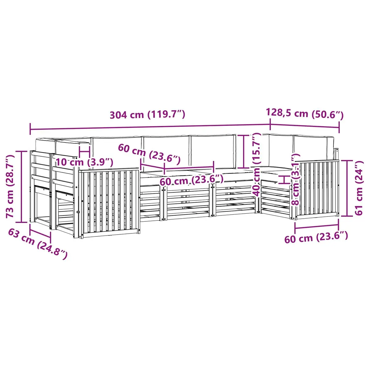 Outdoor Sectional Sofa Set 7 Pieces Modular Garden Patio Furniture Brown Natural