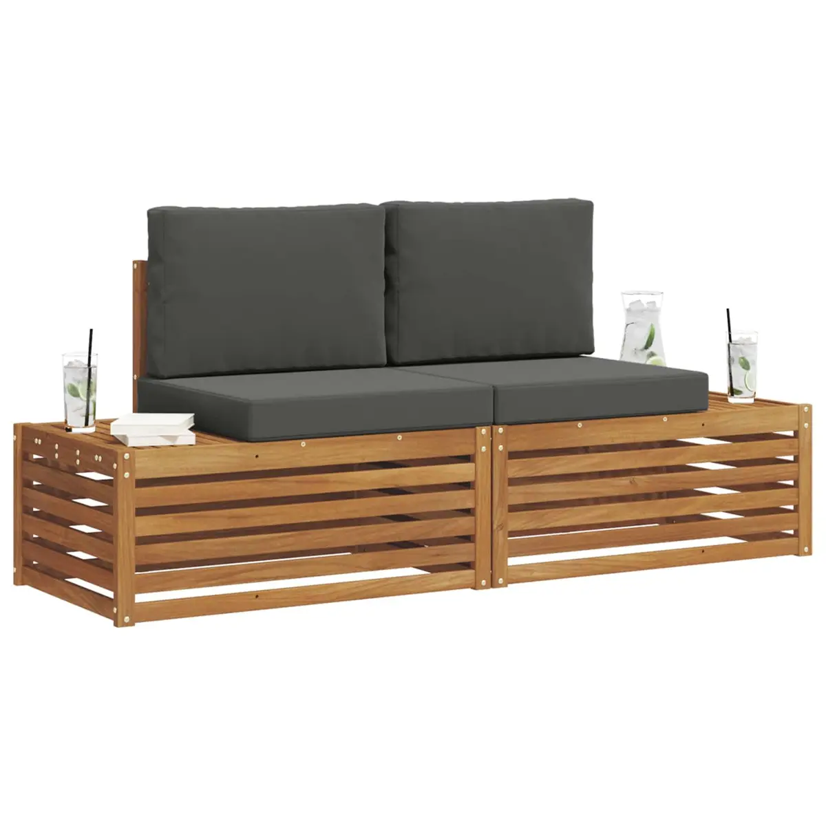 Outdoor Sectional Sofa Set 2 Piece Garden Furniture Lounge Seating Natural Anthracite