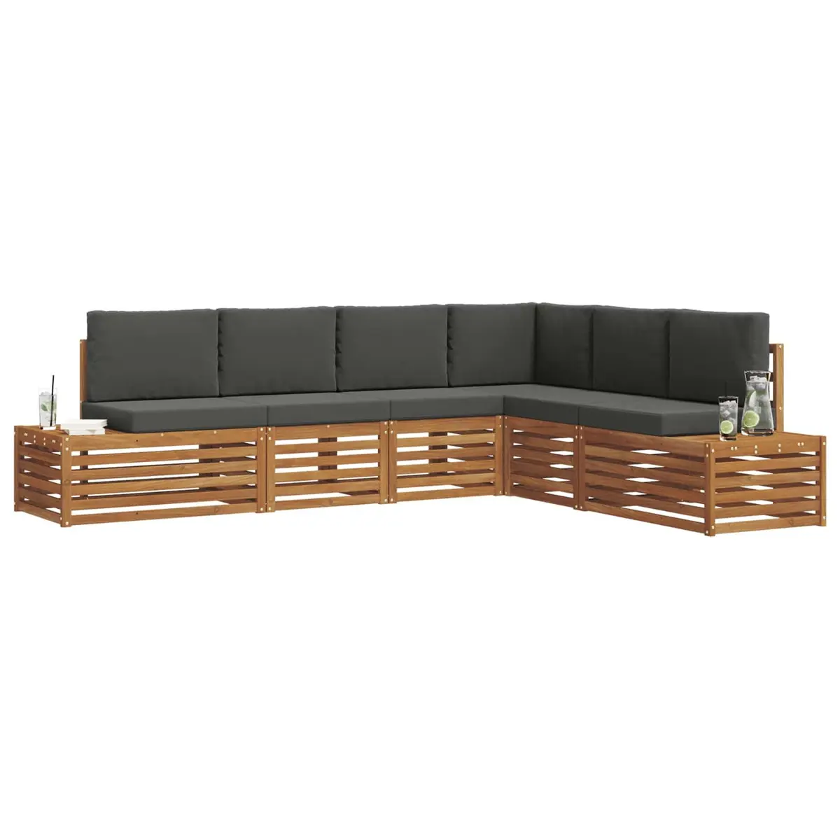 Outdoor Sectional Sofa Set Modular Patio Seating Acacia Wood Brown 273 x 213.5 x 73 cm