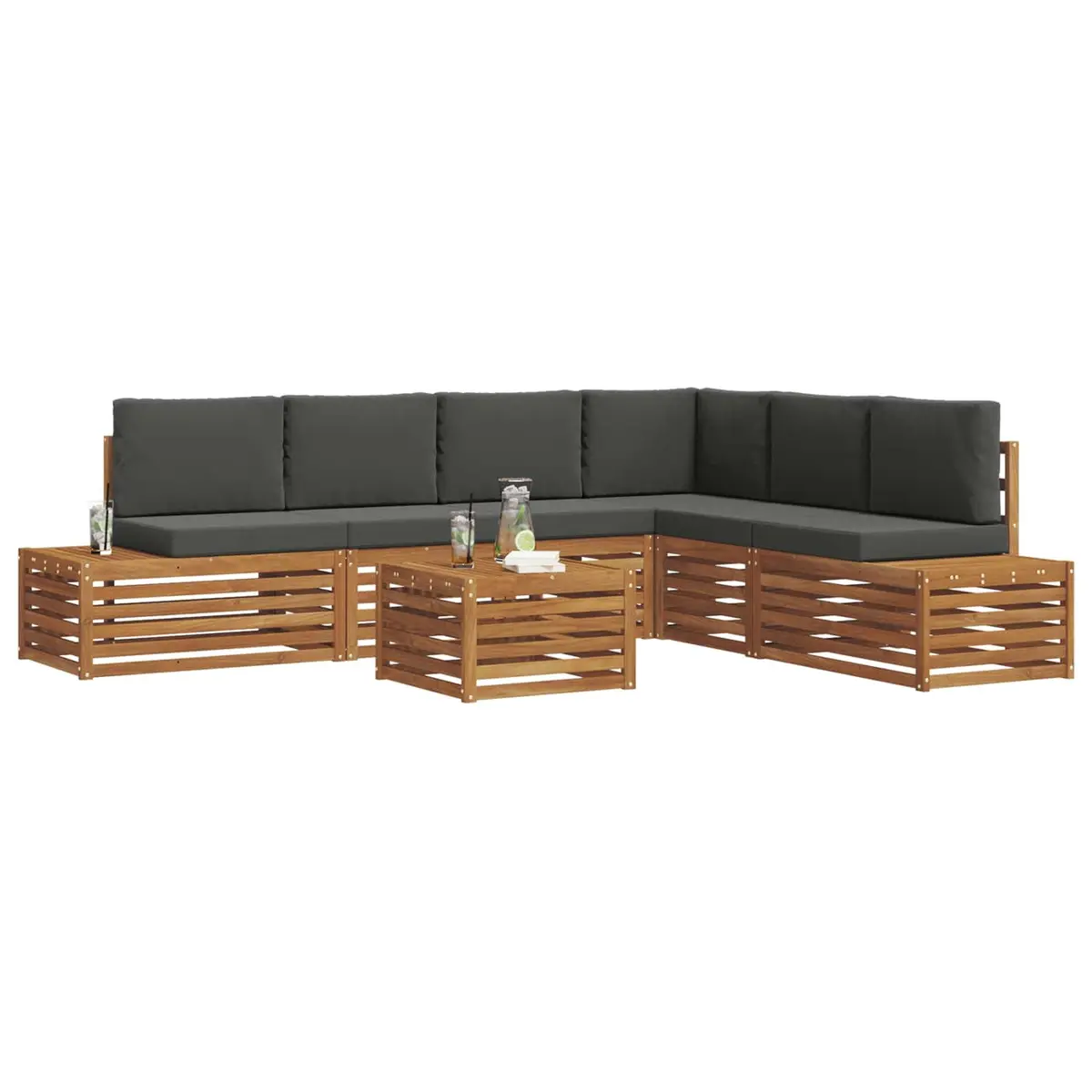 Outdoor Sectional Sofa Set 7 Piece Modular Garden Patio Furniture Brown