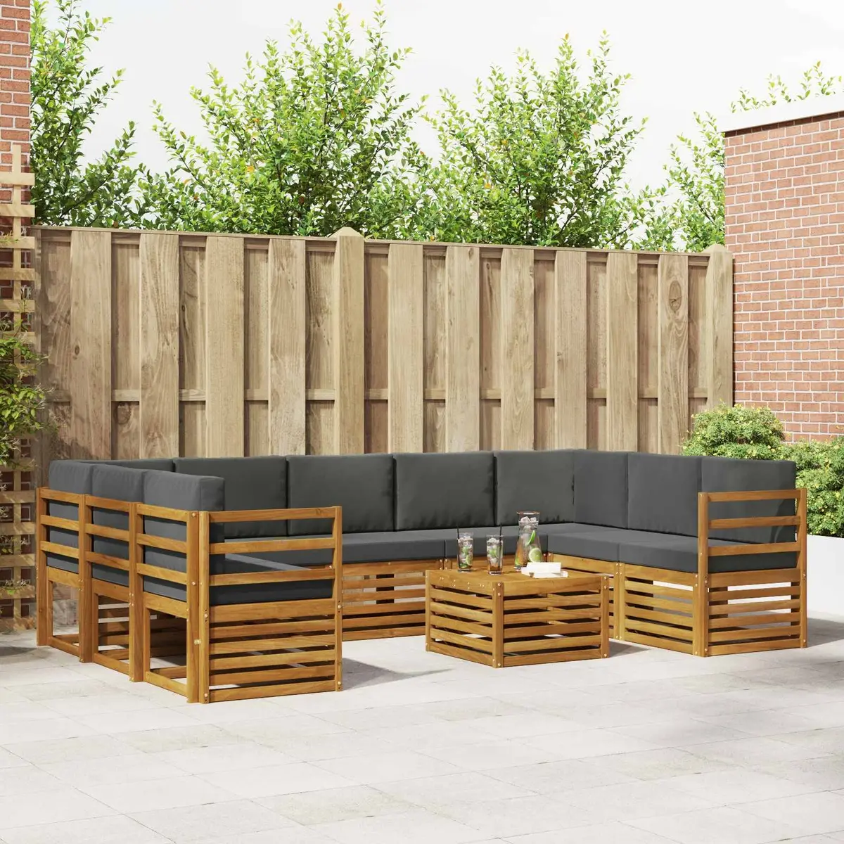 10 Piece Outdoor Sofa Set Garden Furniture Modular Natural Acacia Brown