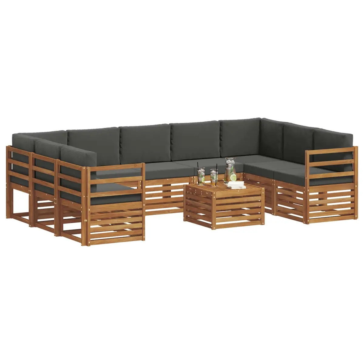 10 Piece Outdoor Sofa Set Garden Furniture Modular Natural Acacia Brown