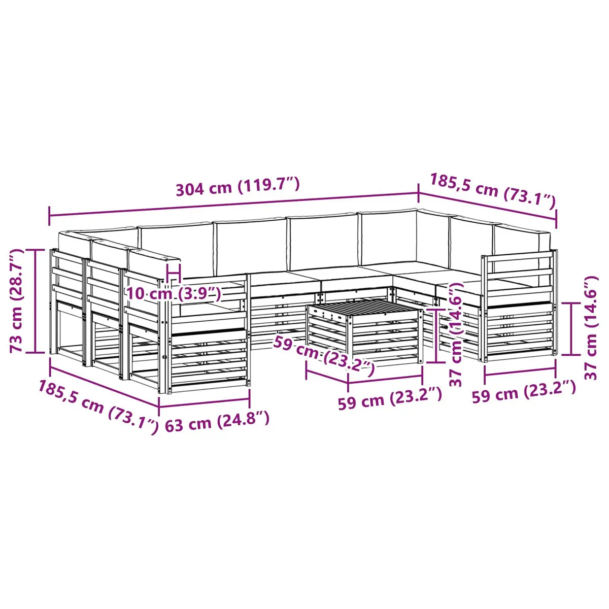 10 Piece Outdoor Sofa Set Garden Furniture Modular Natural Acacia Brown