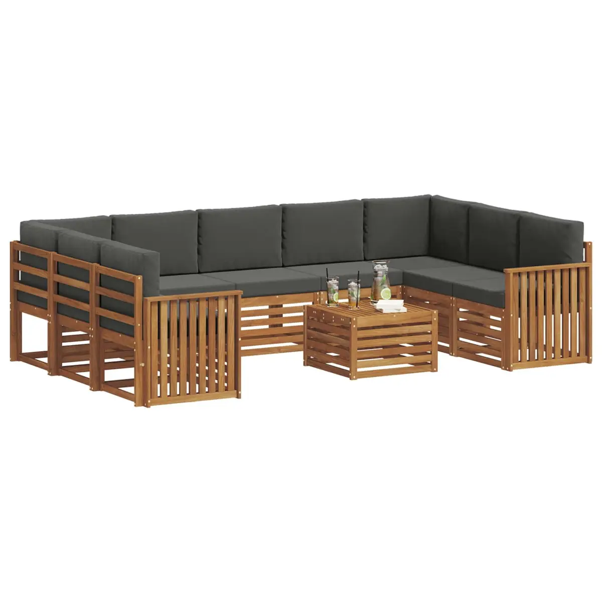 Outdoor Sofa Set 10 Pieces Solid Acacia Wood Garden Furniture Natural Anthracite