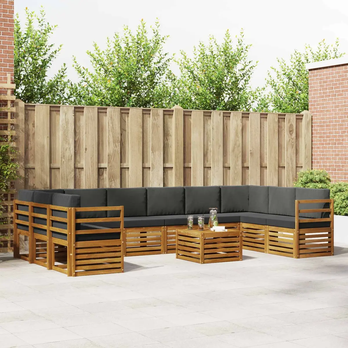 Outdoor Sofa Set Modular Lounge Seating 11 Piece Brown