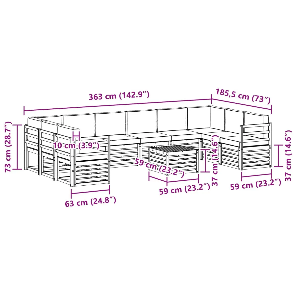 Outdoor Sofa Set Modular Lounge Seating 11 Piece Brown