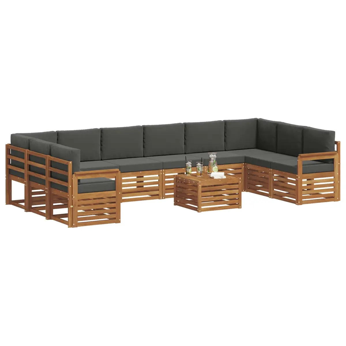 Outdoor Sofa Set Modular Garden Furniture 11 Pieces Acacia Wood Brown Natural Anthracite