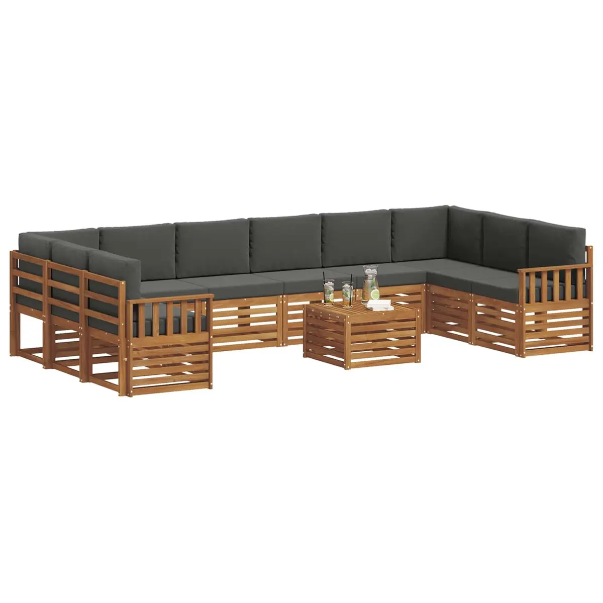 Outdoor Sofa Set Modular Garden Furniture 11 Piece Acacia Wood Brown with Cushions