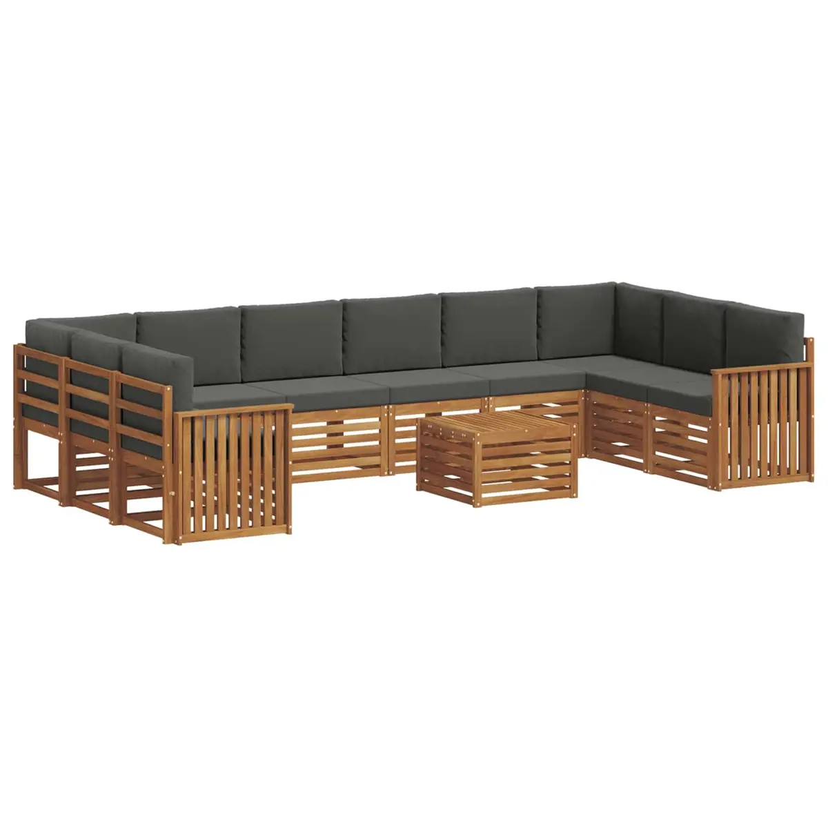 Outdoor Sofa Set Modular Garden Furniture 11 Piece Acacia Wood with Cushions Natural Anthracite