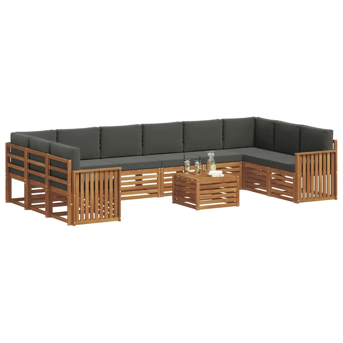 Outdoor Sofa Set Modular Garden Furniture 11 Piece Acacia Wood with Cushions Natural Anthracite