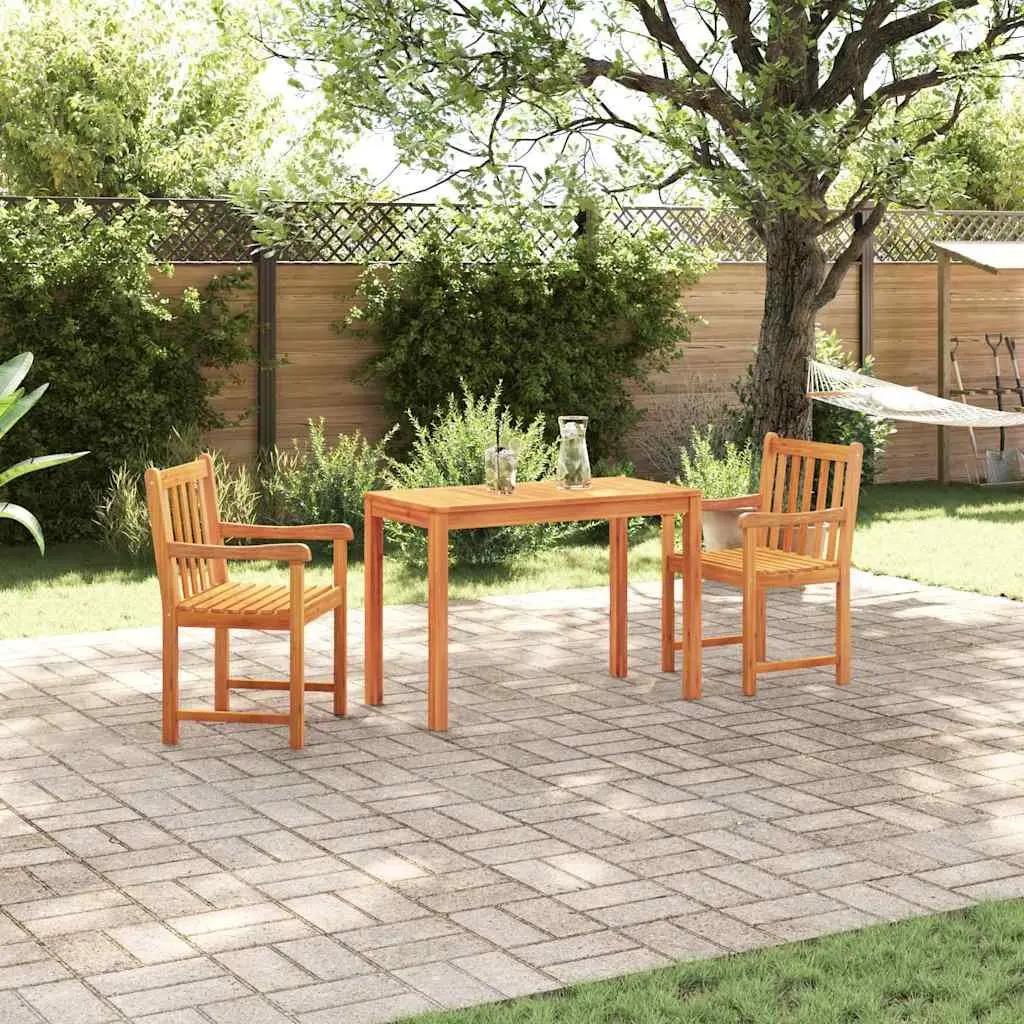 Garden Dining Set Outdoor Furniture Rectangular Table 2 Chairs Solid Acacia Wood Brown
