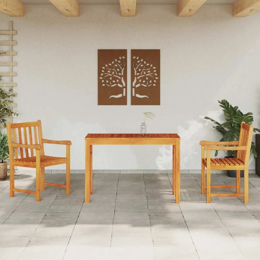 Garden Dining Set Outdoor Furniture Rectangular Table 2 Chairs Solid Acacia Wood Brown