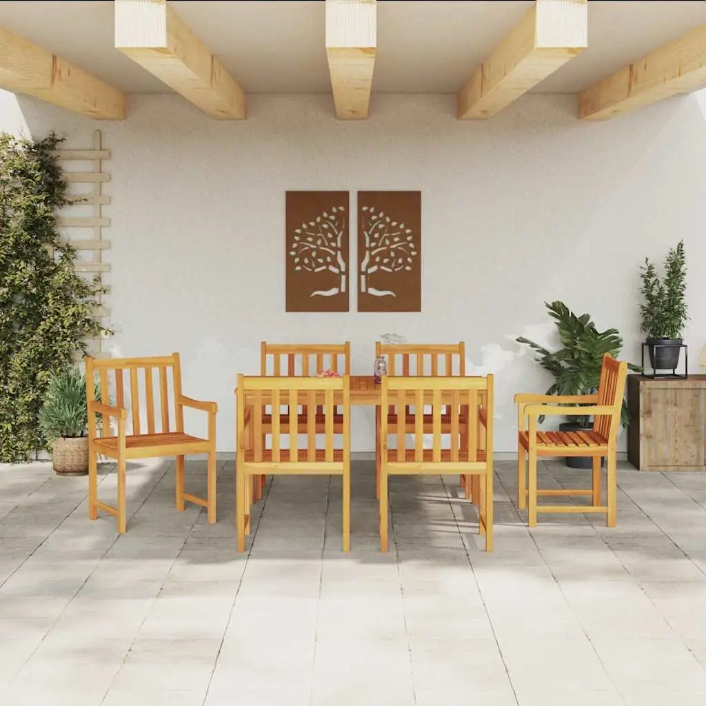 Garden Dining Set 7 Pieces Outdoor Furniture Brown Wood Patio Table Chairs