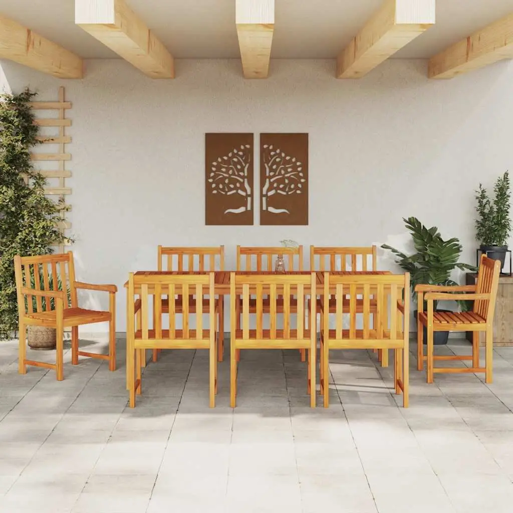 Garden Dining Set Outdoor Furniture 9 Pieces Brown Acacia Wood