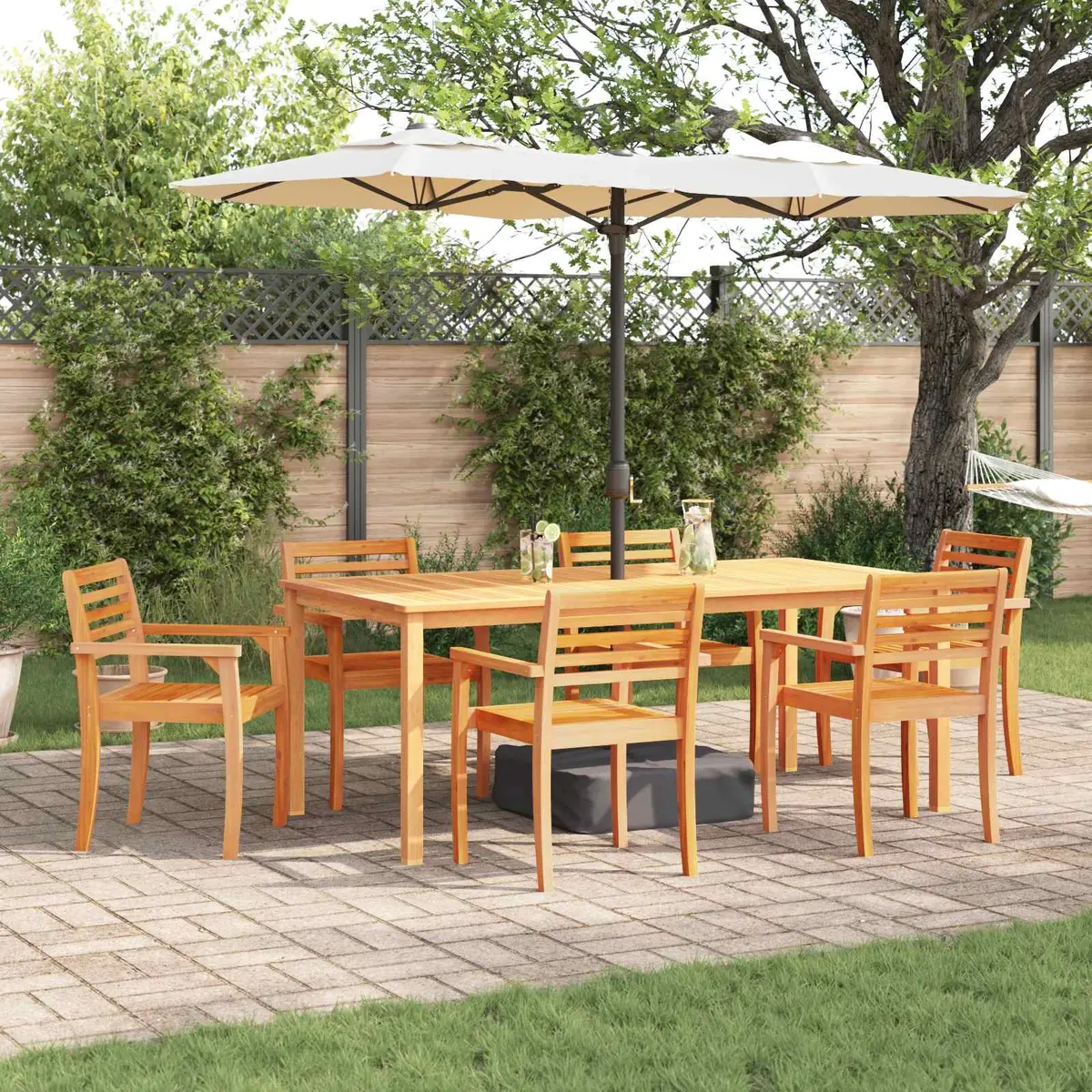 Garden Dining Set 7 Piece Brown Solid Acacia Wood Outdoor Furniture Patio Table