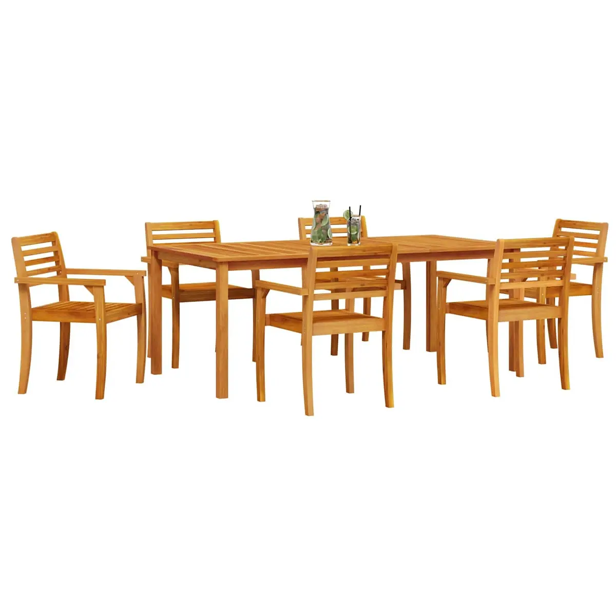 Garden Dining Set 7 Piece Brown Solid Acacia Wood Outdoor Furniture Patio Table