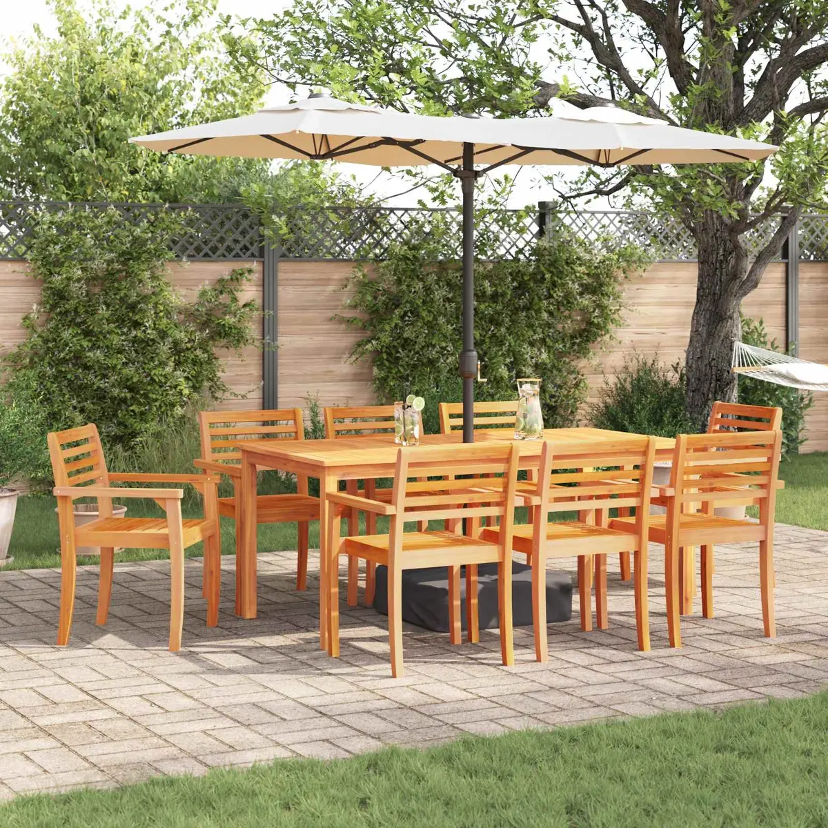 9-Piece Garden Dining Set in Solid Acacia Wood