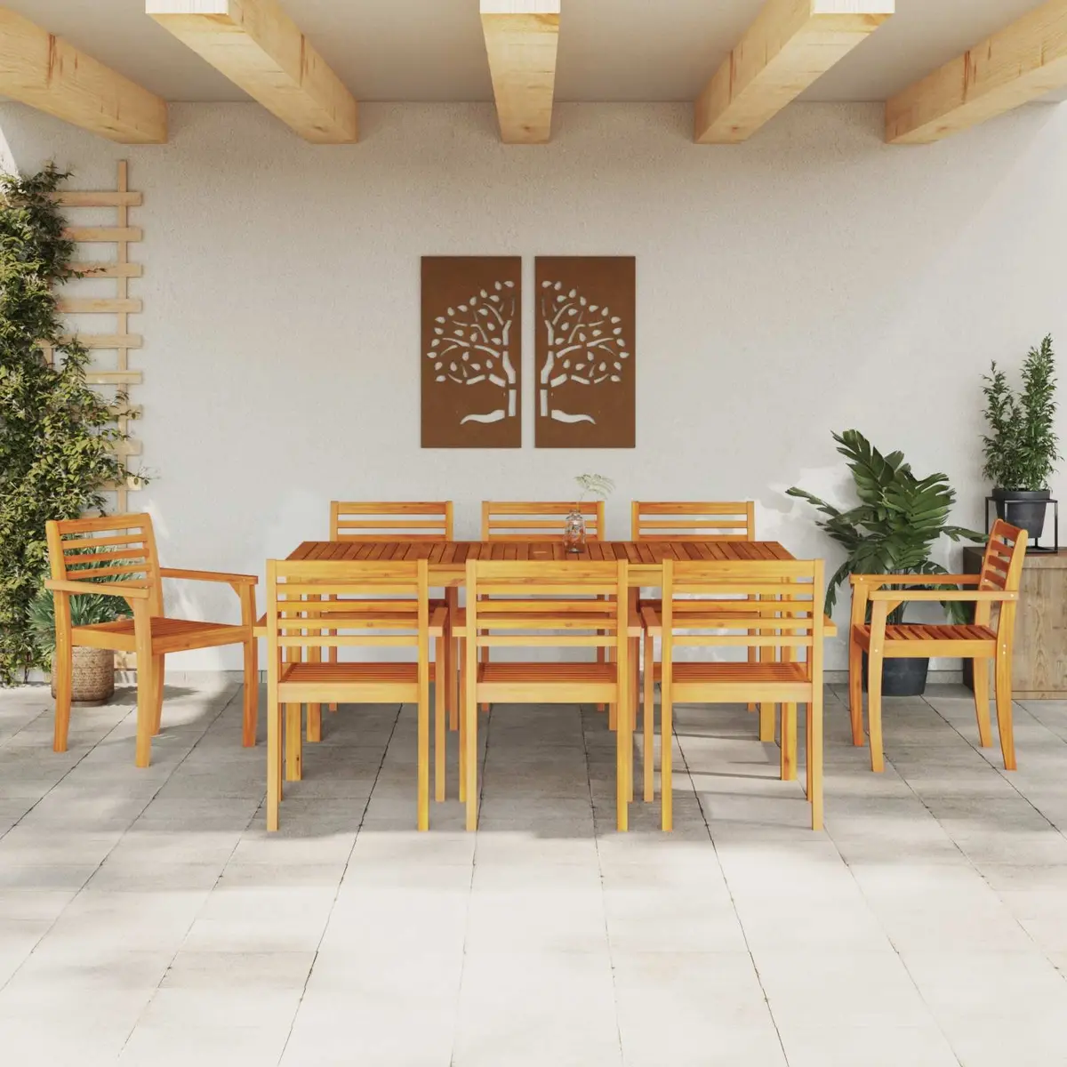 9-Piece Garden Dining Set in Solid Acacia Wood