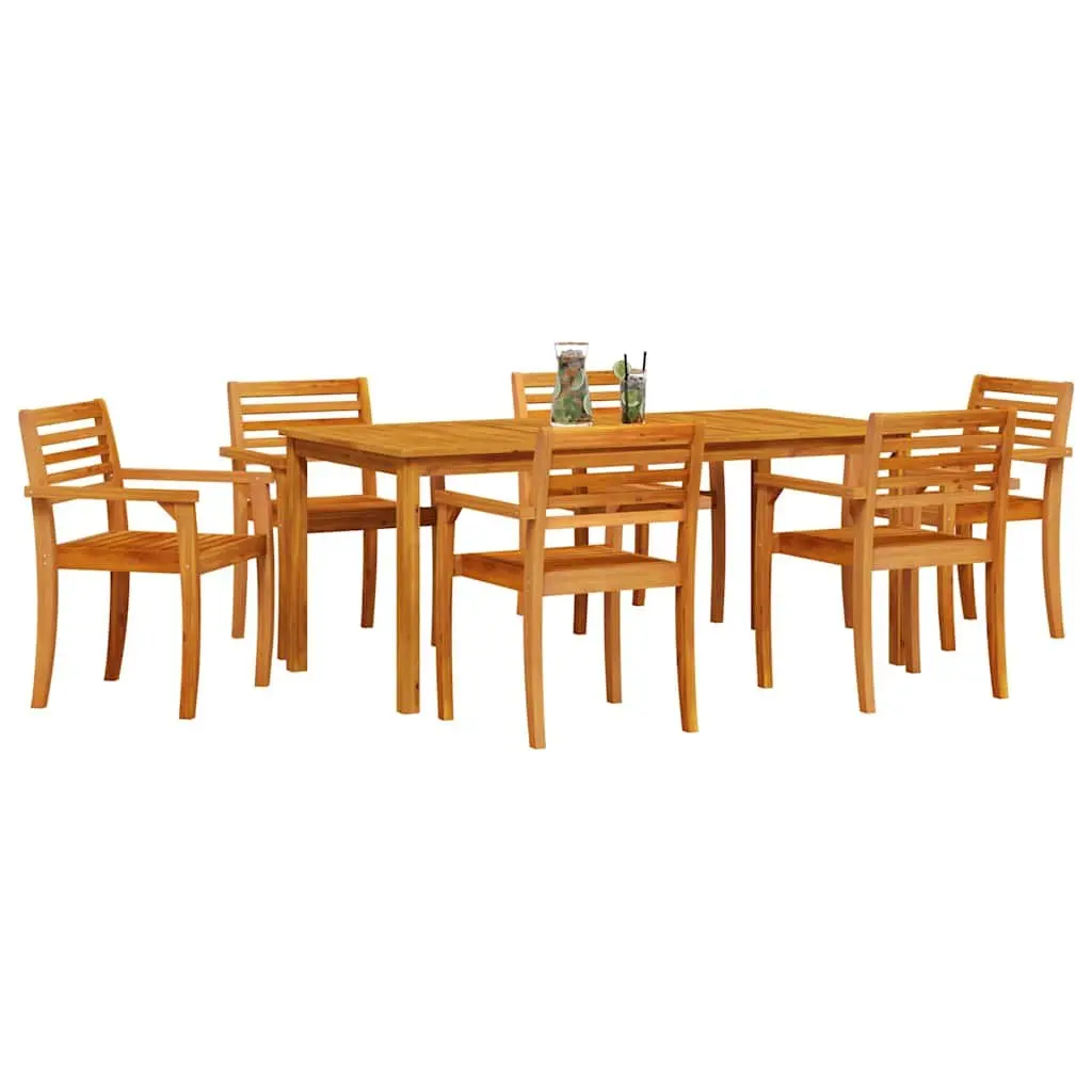 Garden Dining Set 7 Pieces Outdoor Furniture Solid Acacia Wood Brown Patio Table