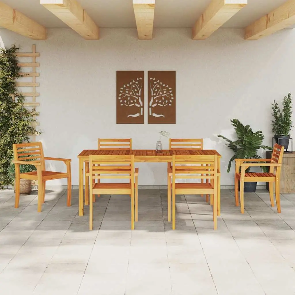 Garden Dining Set 7 Pieces Outdoor Furniture Solid Acacia Wood Brown Patio Table