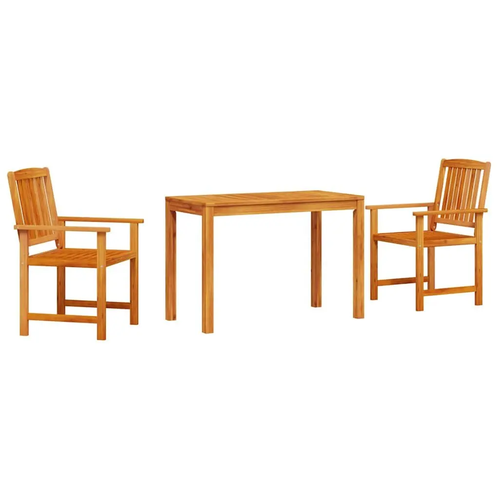 Garden Dining Set 3 Piece Brown Solid Acacia Wood Rectangular Table Outdoor
