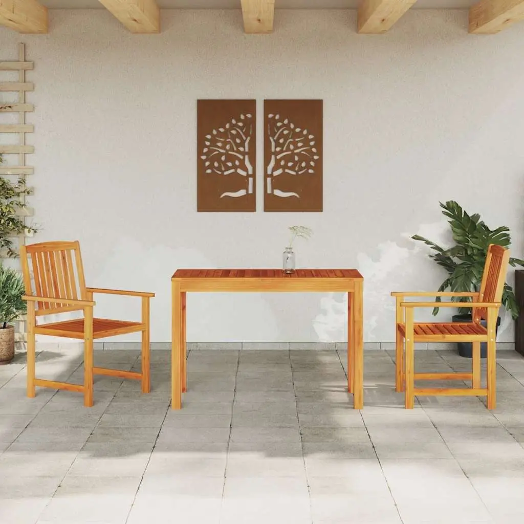 Garden Dining Set 3 Piece Brown Solid Acacia Wood Rectangular Table Outdoor