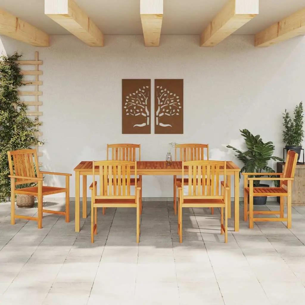 Garden Dining Set 7 Piece Outdoor Furniture Solid Acacia Wood Table and Chairs Brown