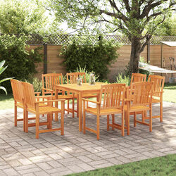 Practical 9-Piece Garden Dining Set in Solid Acacia Wood