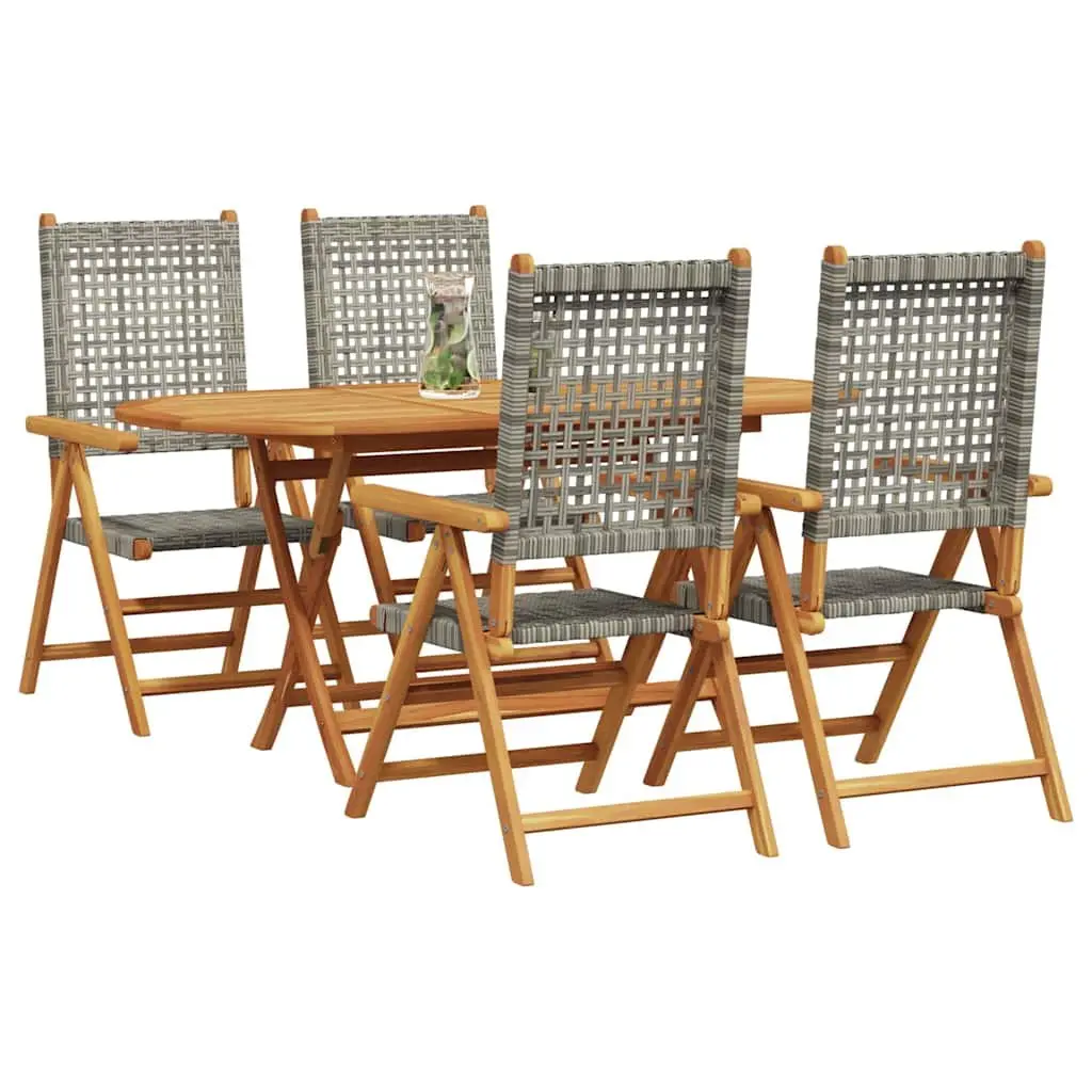 Garden Dining Set Outdoor Furniture Folding 5 Piece Acacia Wood Grey