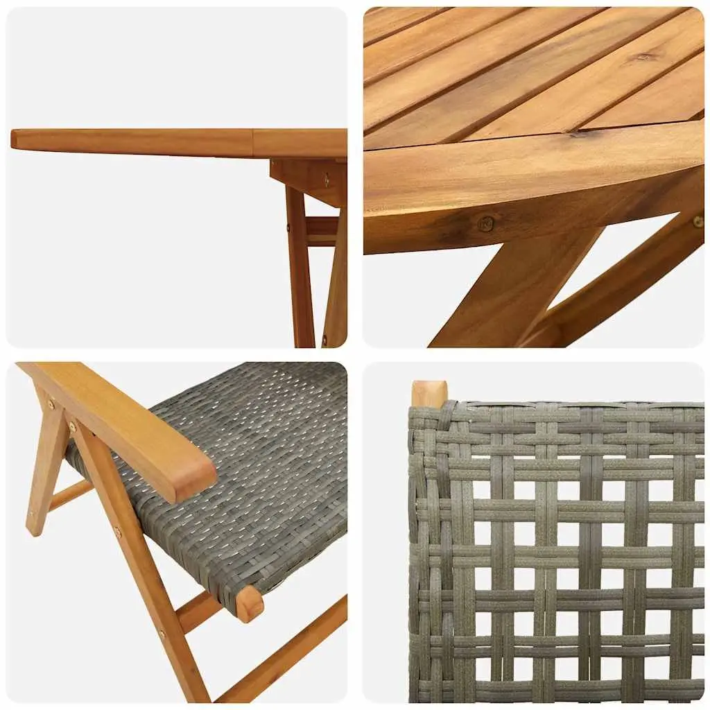 Garden Dining Set Outdoor Furniture Folding 5 Piece Acacia Wood Grey