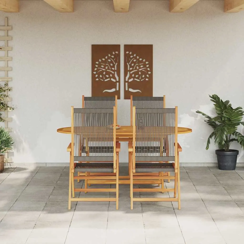 Garden Dining Set 5 Piece Folding Outdoor Patio Furniture Table Chairs Grey