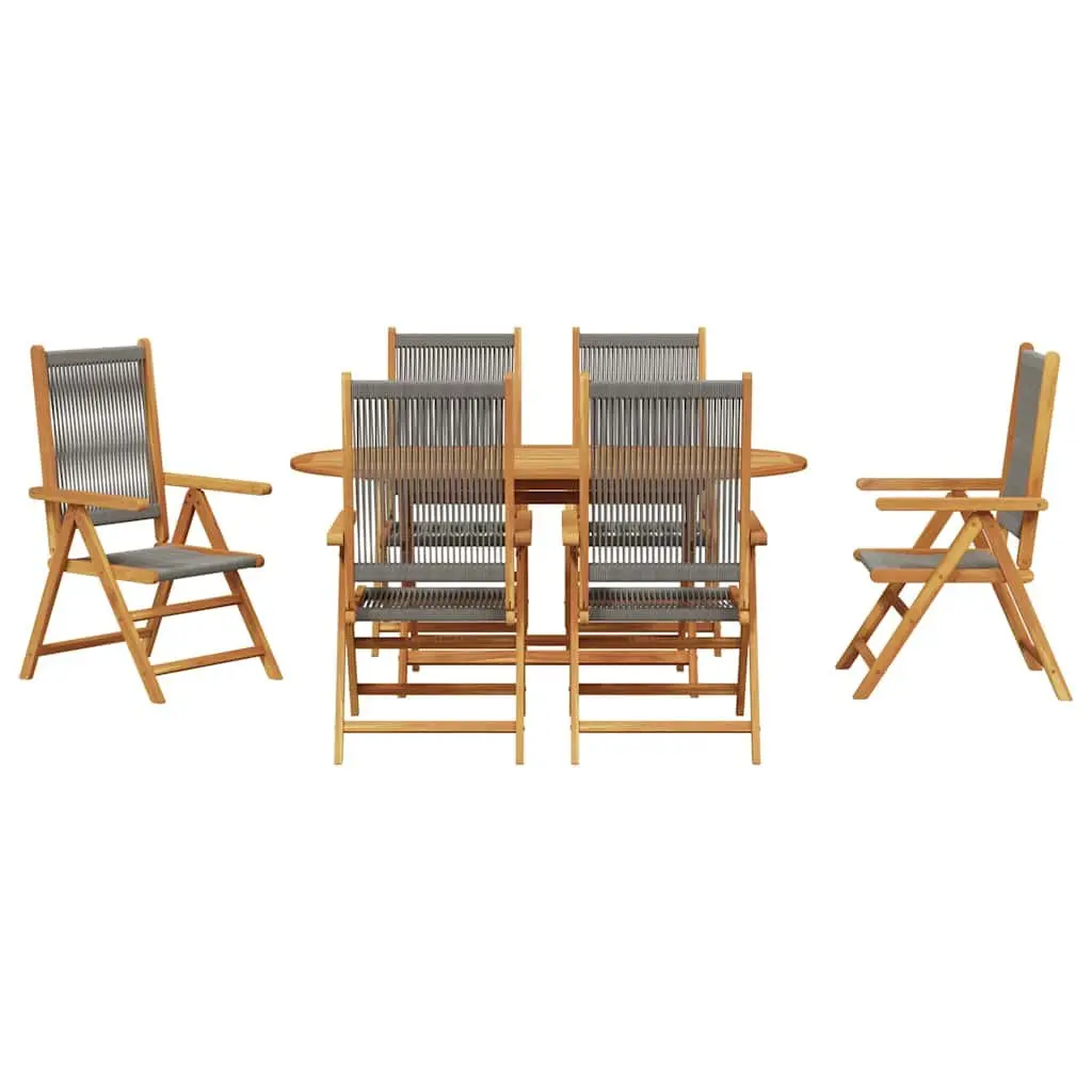 Folding Garden Dining Set 7 Piece Acacia Wood Patio Furniture Grey