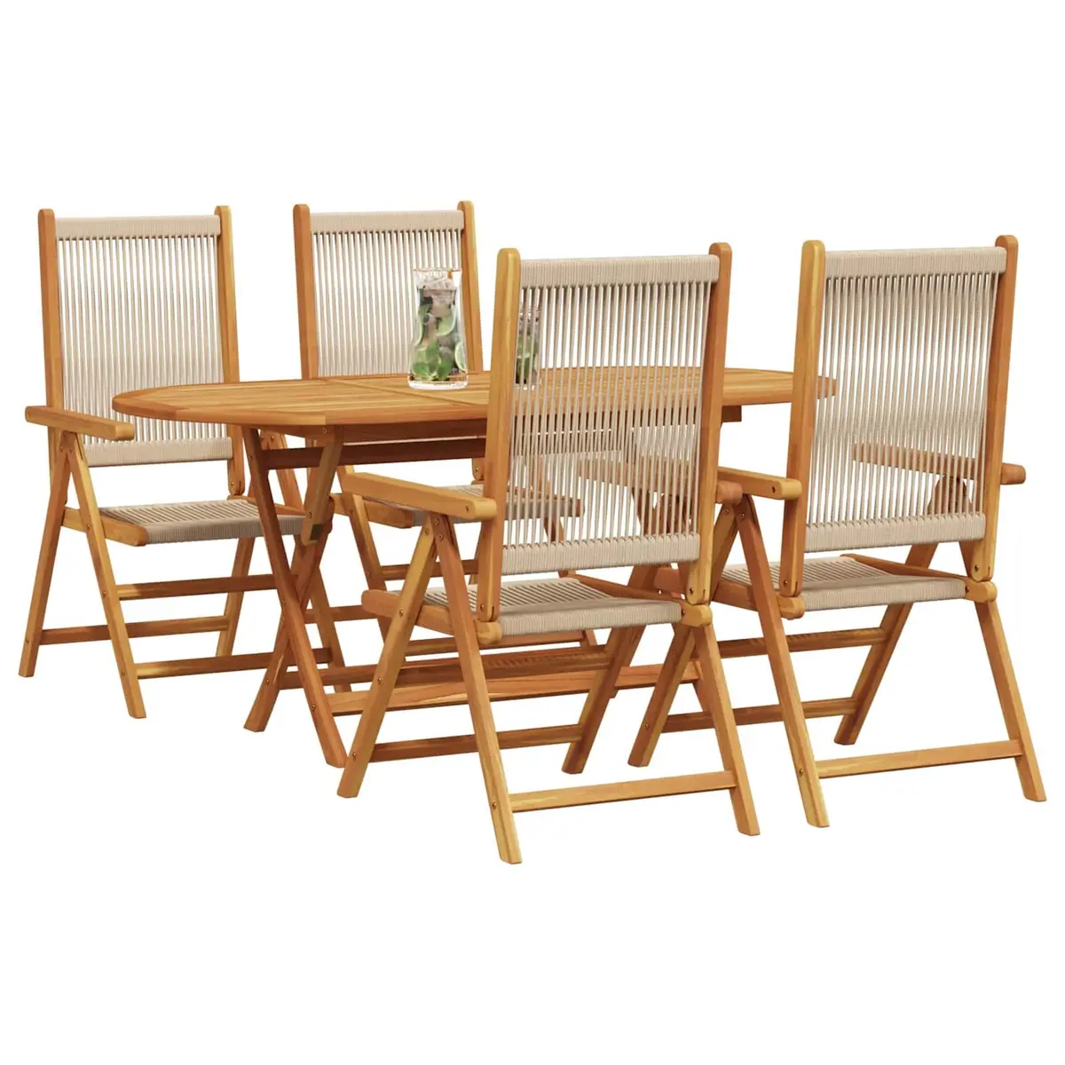 Folding Garden Dining Set 5 Piece Outdoor Furniture Rectangular Beige Acacia Wood