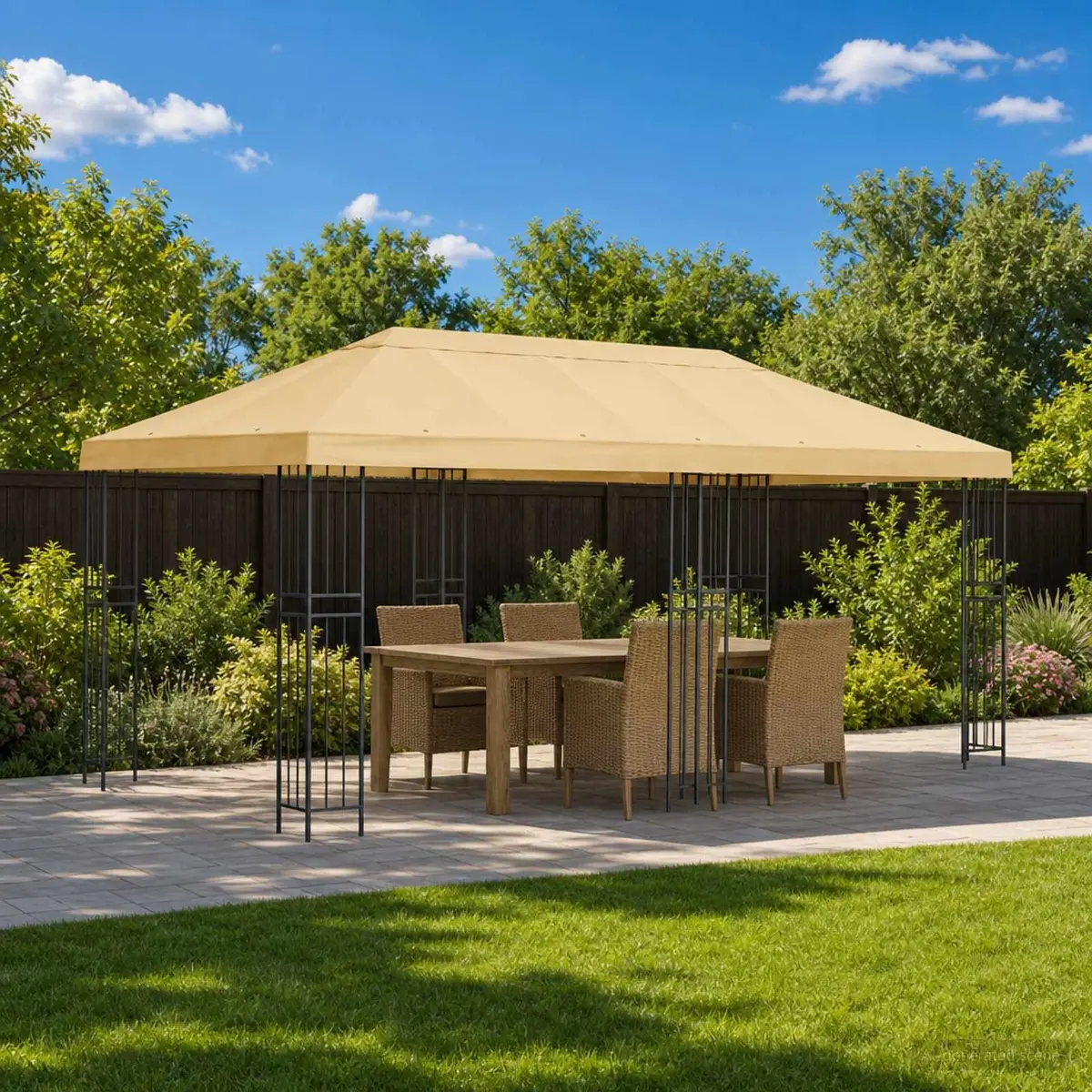 Gazebo Outdoor Garden Canopy 6x3m Cream Polyester Steel with Mesh Sidewalls