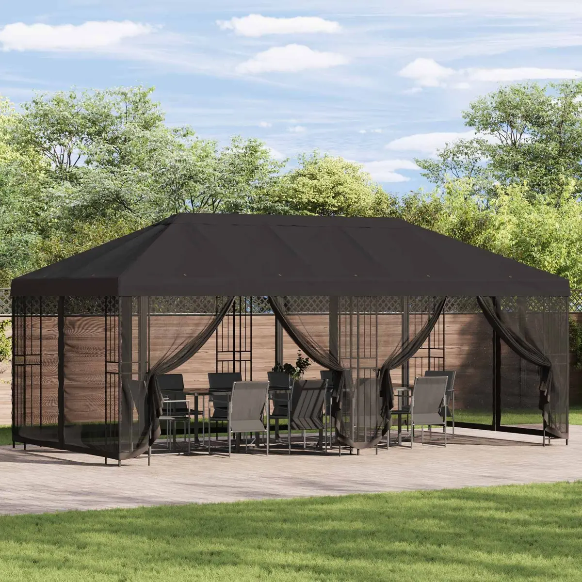 Garden Gazebo Outdoor Canopy 6x3m Anthracite Mesh Sidewalls