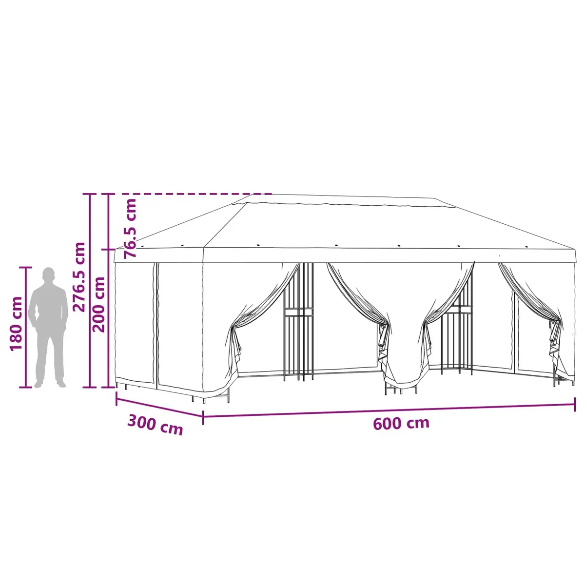 Garden Gazebo Outdoor Canopy 6x3m Anthracite Mesh Sidewalls